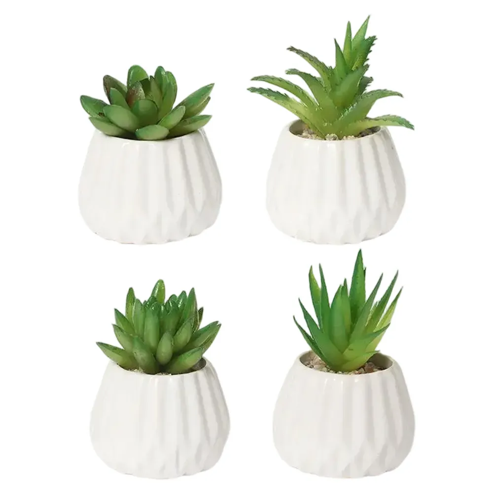 Paquete de 4 macetas de vidrio, serie verde, plantas artificiales verdes, 6 x 10 cm Fácil Mantenimiento