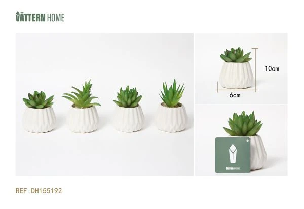 Paquete de 4 macetas de vidrio, serie verde, plantas artificiales verdes, 6 x 10 cm Fácil Mantenimiento