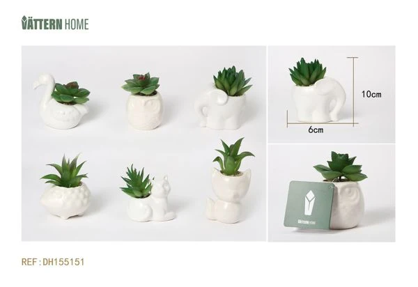 Profesional Impermeable Paquete de 6 plantas artificiales de cerámica con forma de animal, diversas plantas verdes en mace...