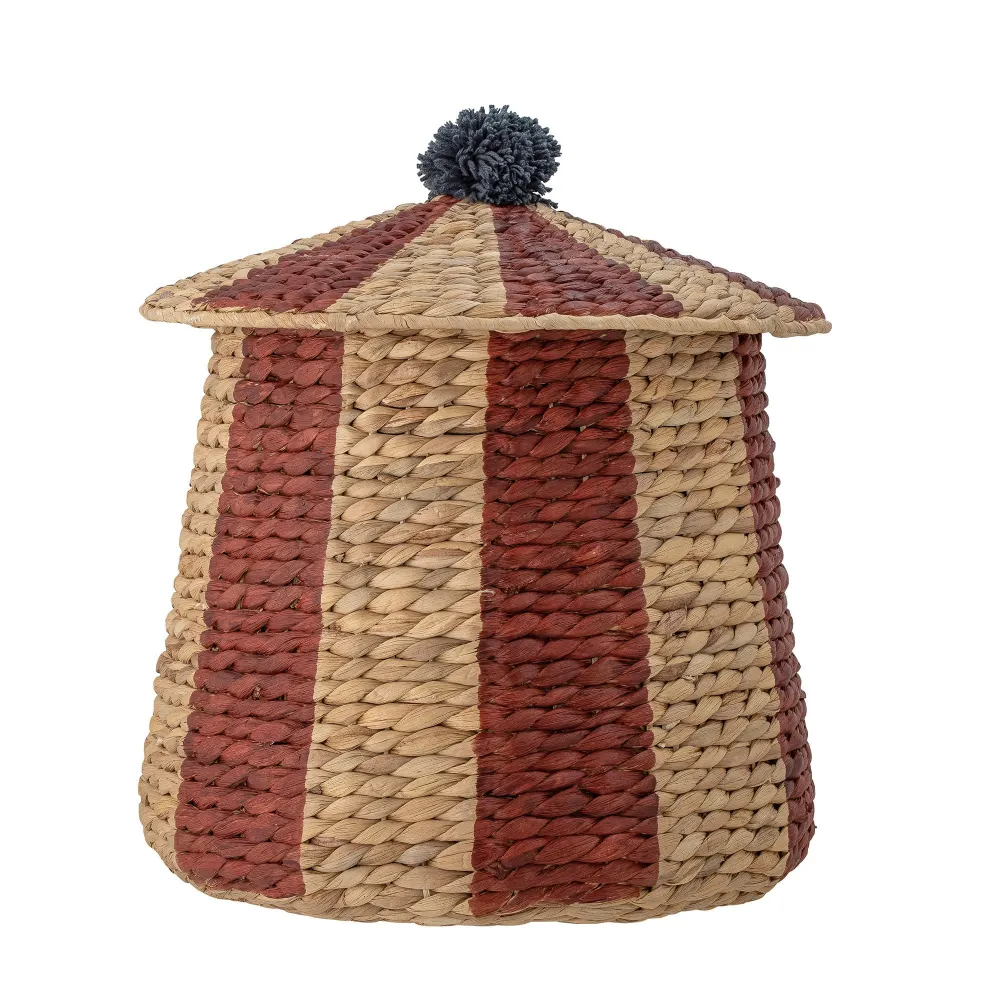 Bloomingville PORTÁTIL Birsen cesta con tapa, rojo, jacinto de agua para Huerto y Jardín