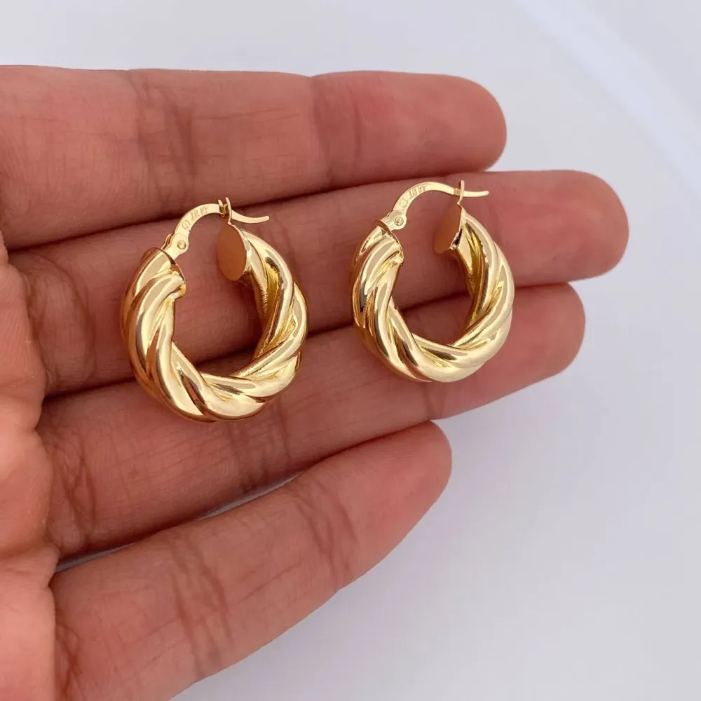 Candongas Mati 4.05gr / 2.4cm / Entorchada Oro Amarillo 18K & con Nutrientes Esenciales