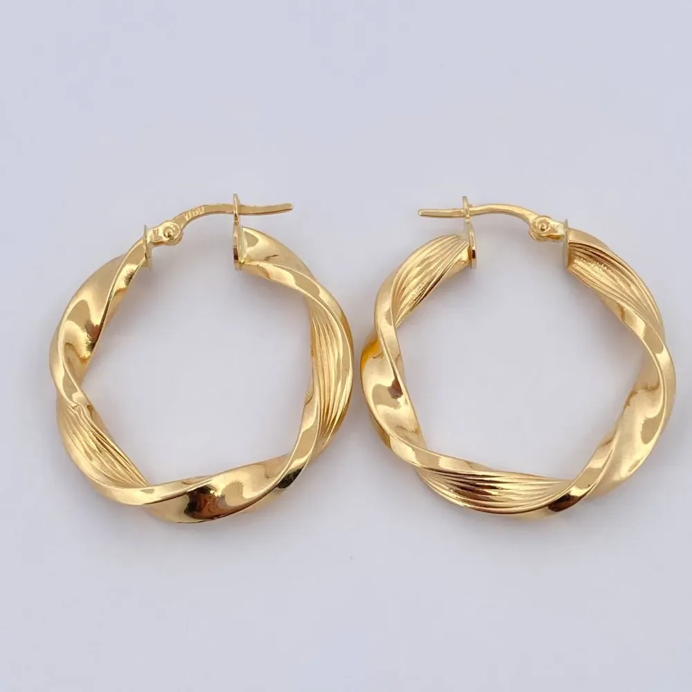 Candongas Nico 3.95gr / 3.1cm / Rayadas Entorchadas Oro Amarillo 18K & de Origen Natural