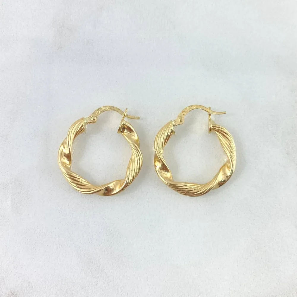 Candongas Valen 2.3gr / 2.3cm / Rayadas Entorchadas Oro Amarillo 18K con Nutrientes Esenciales