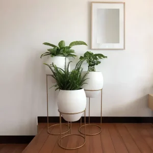 Set x2 Macetas Barcelona + Soporte en Aro Blanca Ovalo 83x132cm Terra Verde
