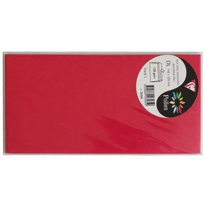 Sobre Pollen 110x220mm 120g 5ud rojo 26585