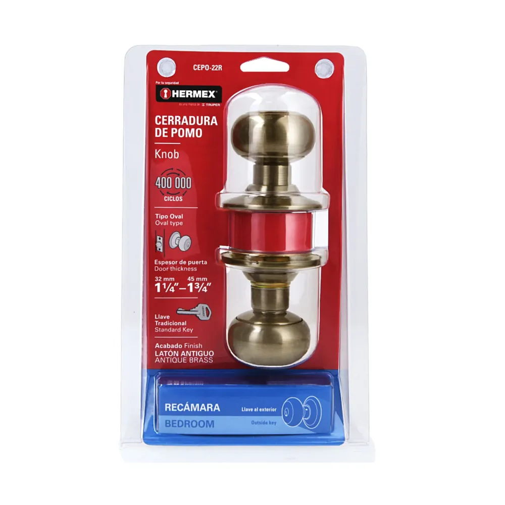 Turba Rubia Cerradura tipo oval para recámara, latón antiguo, hermex CEPO-22R