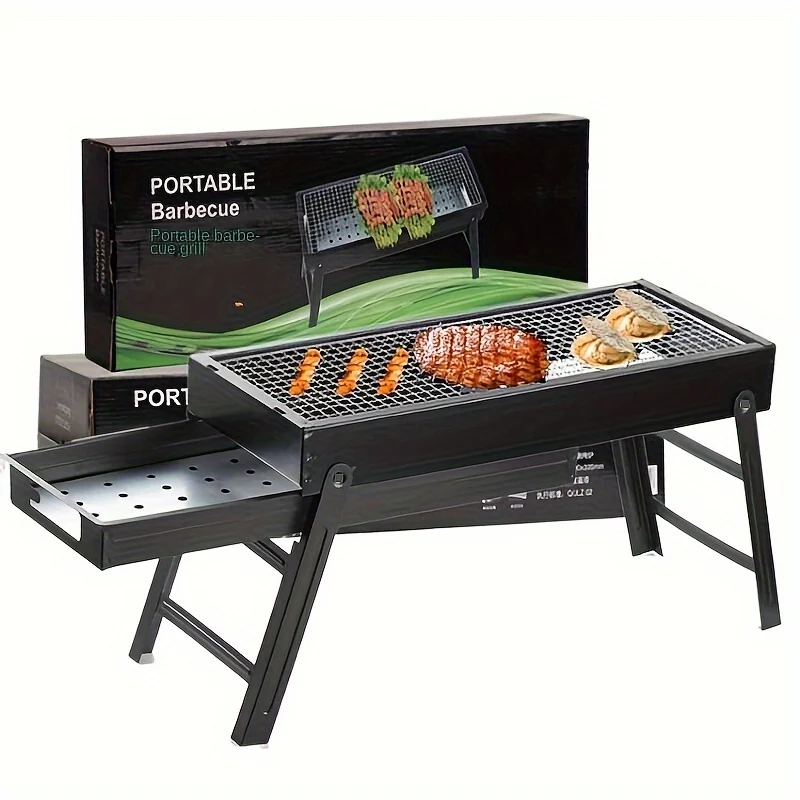 1pc, Charcoal Grill, Portable Barbecue Grill, Folding Outdoor Stove, Camping Folding Grill Stove, Portable Stainless Steel...
