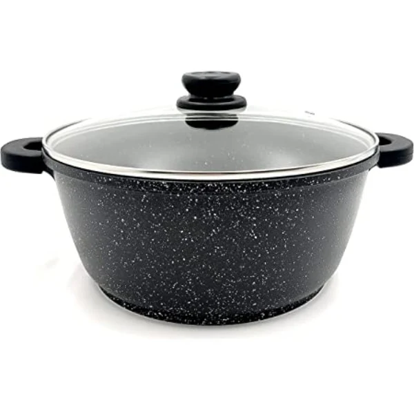 Cocotte Faitout 24 cm - Fonte d'Aluminium - Revêtement type pierre - Couvercle en verre - Tous feux dont induction - Sans...