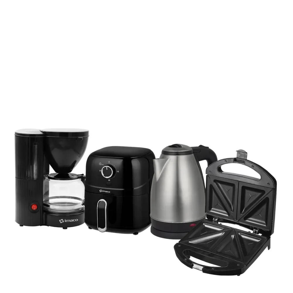 Cuatricombo Imaco: Freidora + Cafetera + Hervidor + Sandwichera Incluye Termómetro