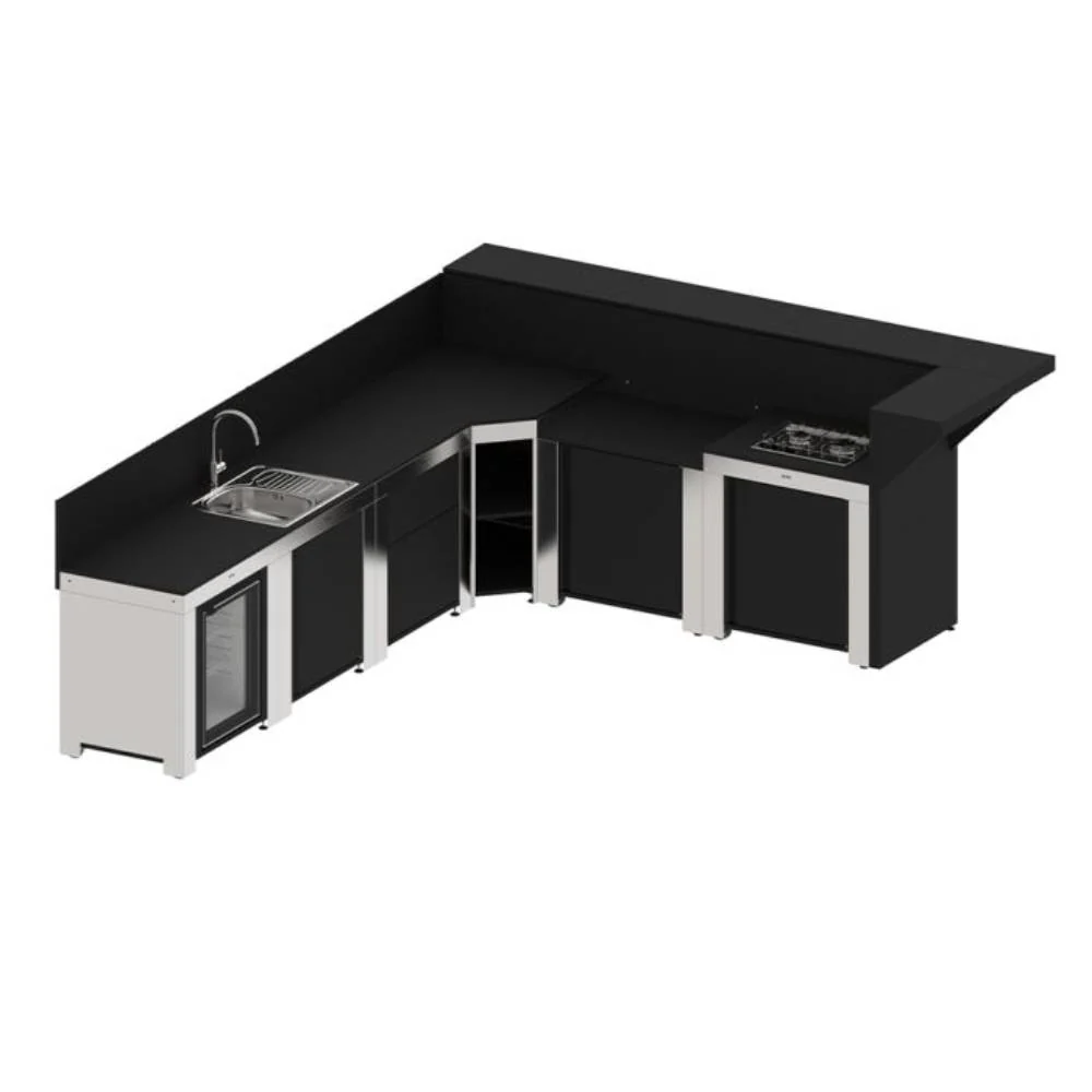Ensemble Cuisine Extérieure Suntuoso 6 Modules Noir et Inox - ENO