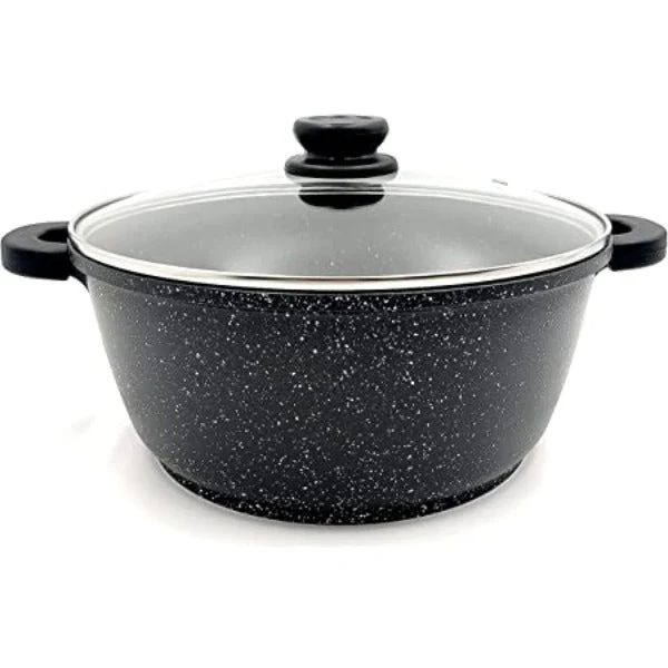 Freidora de Exterior Cocotte Faitout 20 cm - Fonte d'Aluminium - Revêtement type pierre - Couvercle en verre - Tous feux d...