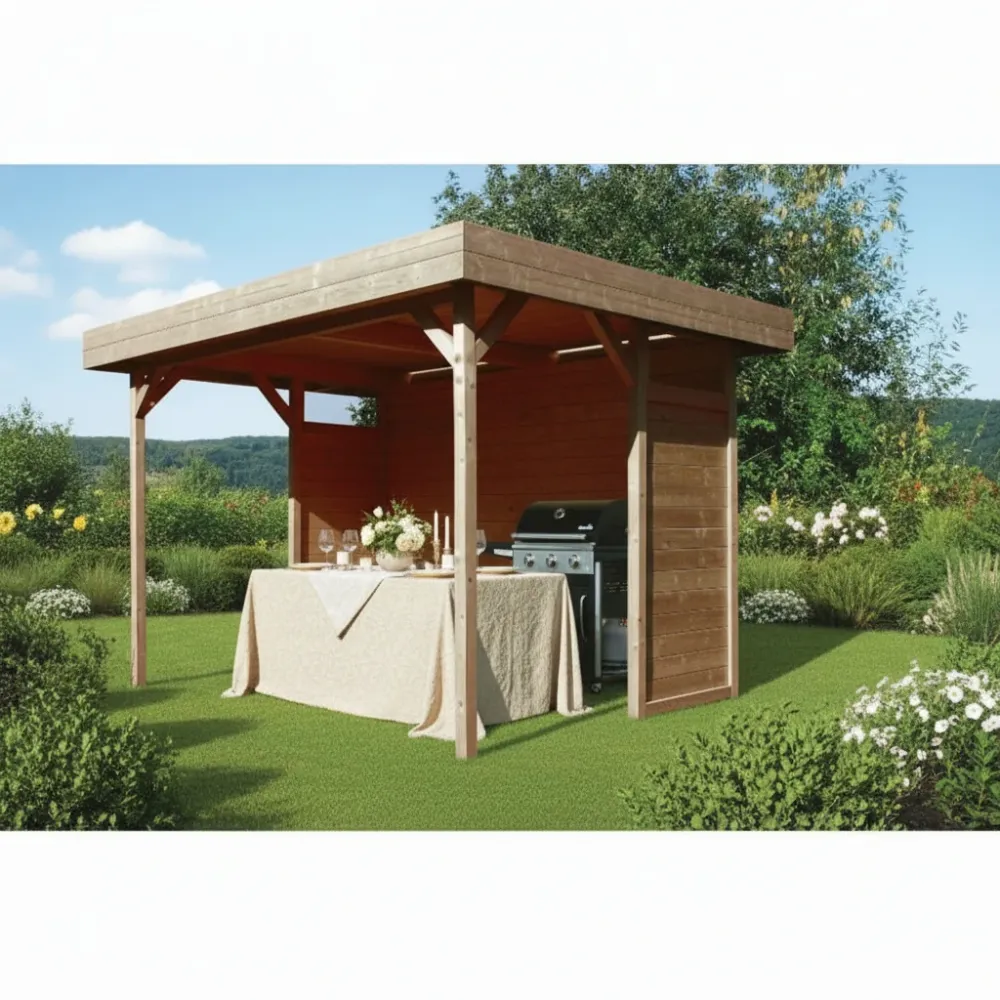 Kiosque de jardin en bois traité Regensburg – 3,44 x 2,59 m – toit plat