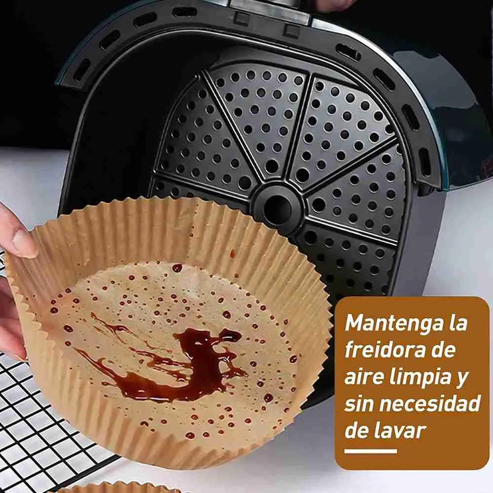 Papel de pergamino Almalux® para freidora de aire Redondo 300 Unidades 16 x 4.5 cm con Termostato Ajustable