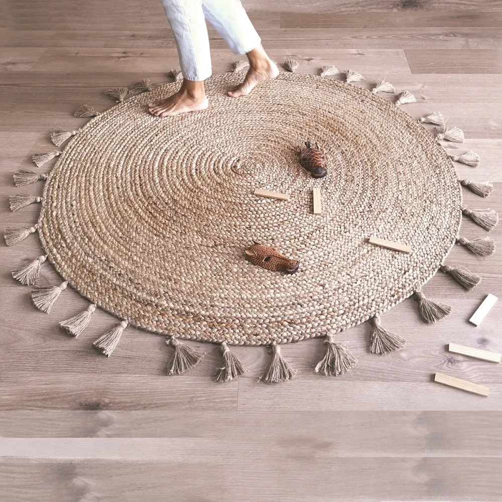 Alfombra de yute con pompones Else para Exteriores | Alta Durabilidad