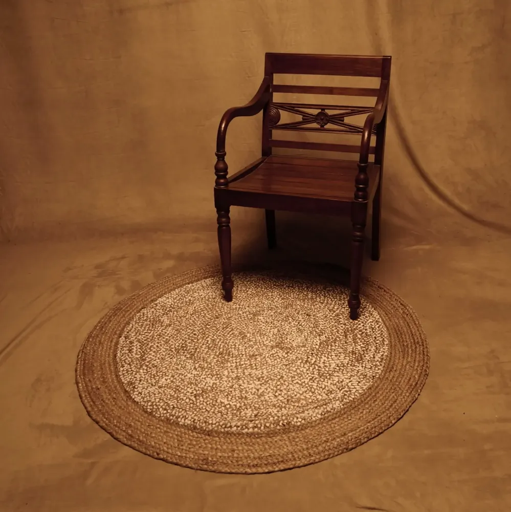 Alfombra de Yute Redonda Sin procesar Ø120 cm, Estilo Boho-Rústico