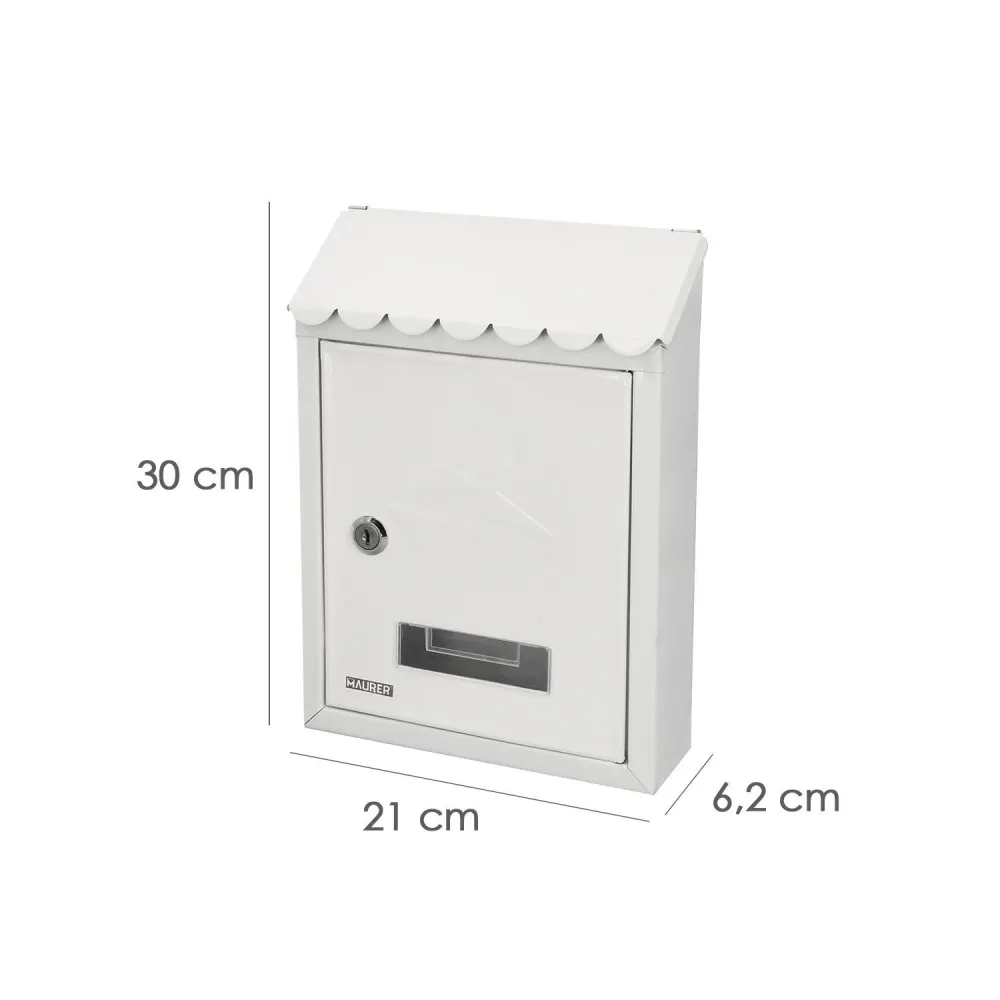 Buzón maurer exterior 21x30x6,8 cm. Blanco con Ventana Transparente