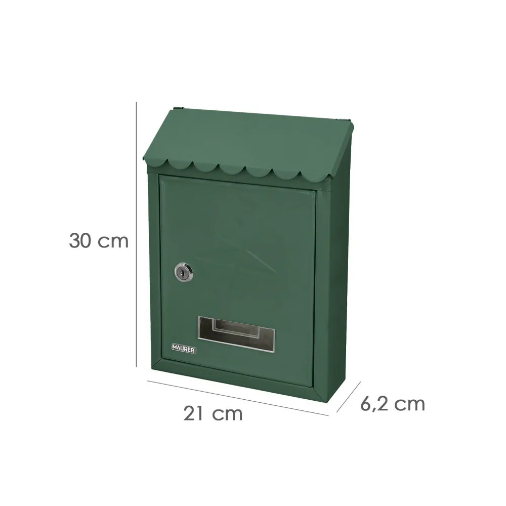 Buzón maurer exterior 21x30x6,8 cm. Verde en Lona Oxford