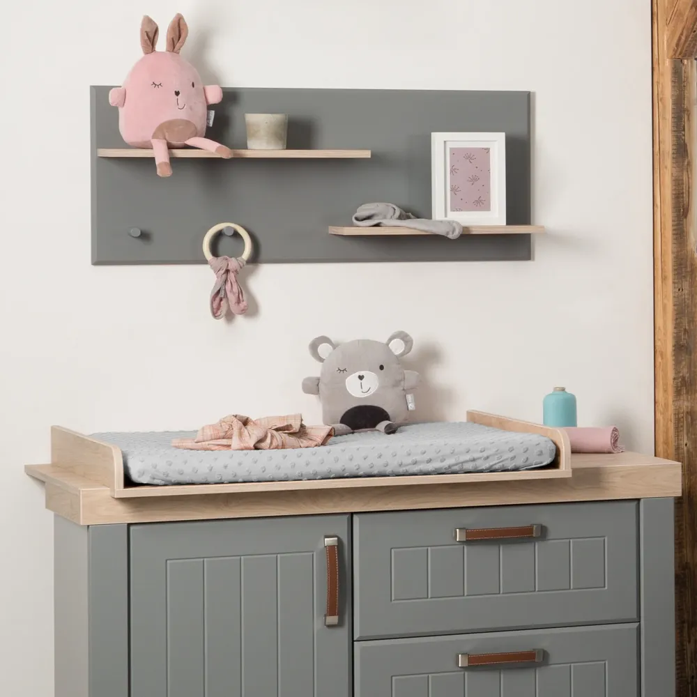 Housse extensible pour matelas à langer 'Lil Planet' - 85 x 75 cm - Jersey biologique GOTS - Gris argenté Resistente los R...