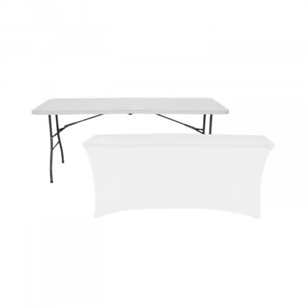 Mesa Plegable 240cm Blanca + Funda Catering 7house Resistente los Rayos UV