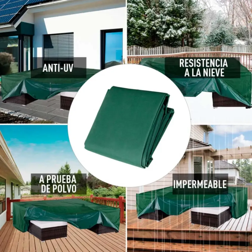 Impermeable y Resistentes Funda Outsunny para muebles de jardín verde 55x245x165 cm