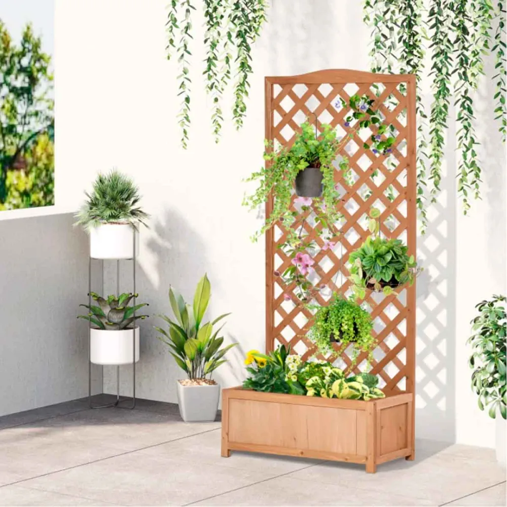 Jardinera Outsunny con celosí auténtico 170x76x36 cm con Ventanas de Ventilación
