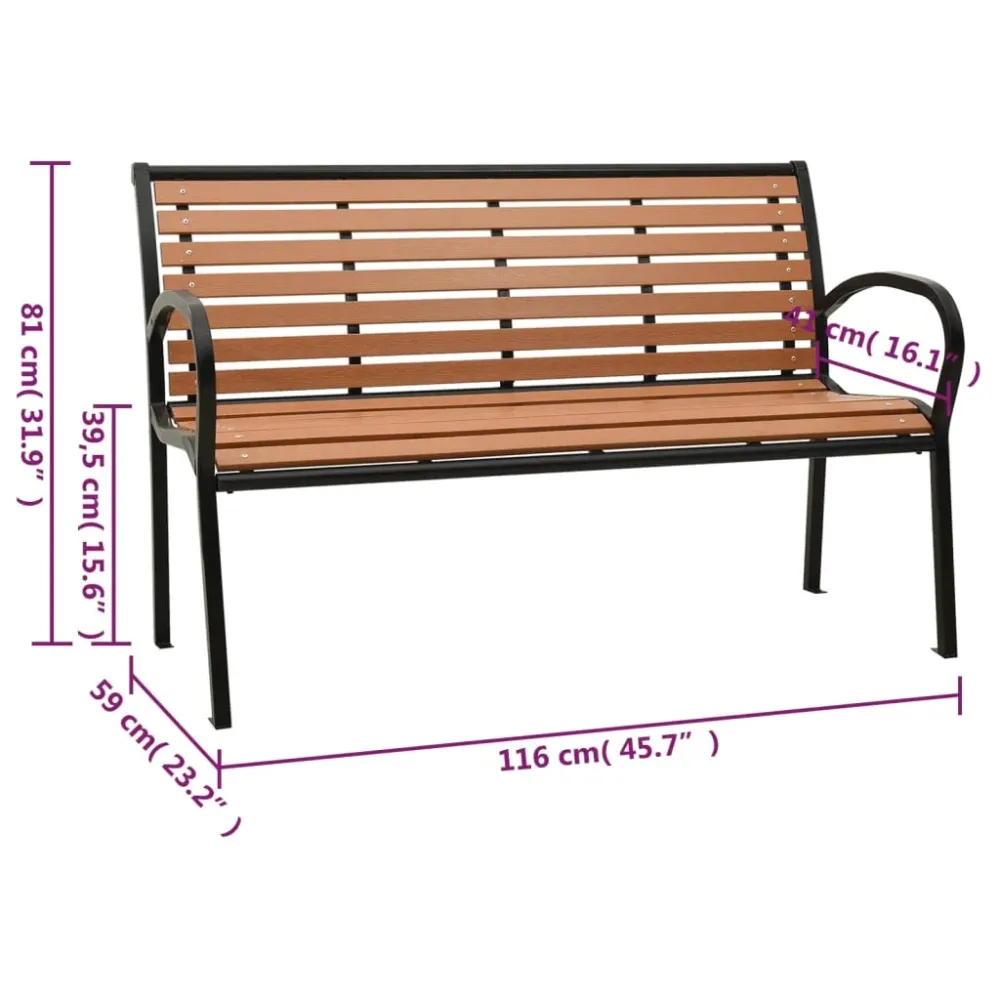 Ajuste Universal Banco de jardín Kork 2 plazas negro/marrón 81x116x59 cm
