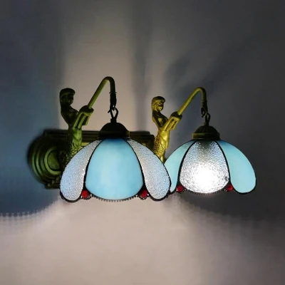 Applique murale à 2 pétales en verre transparent/bleu méditerranéen avec plaque arrière en forme de sirène con Cordón de A...