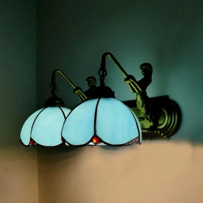 Applique murale à 2 pétales en verre transparent/bleu méditerranéen avec plaque arrière en forme de sirène con Cordón de A...