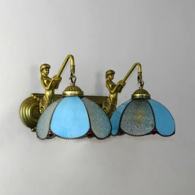 Applique murale à 2 pétales en verre transparent/bleu méditerranéen avec plaque arrière en forme de sirène con Cordón de A...