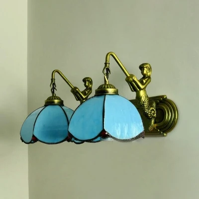 Applique murale à 2 pétales en verre transparent/bleu méditerranéen avec plaque arrière en forme de sirène con Cordón de A...