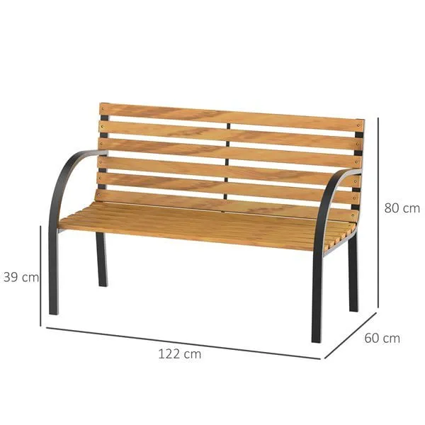 Banco de jardín Outsunny 2 plazas con respaldo y apoyabrazos natural/negro 80x122x60 cm con Cordón de Ajuste