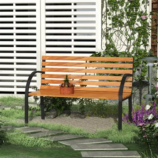 Banco de jardín Outsunny 2 plazas con respaldo y apoyabrazos natural/negro 80x122x60 cm con Cordón de Ajuste