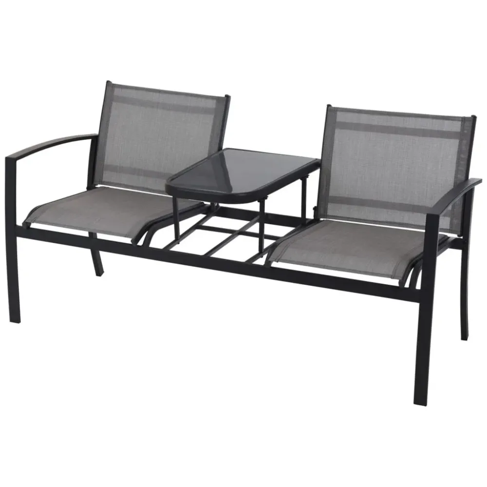 Banco de jardín ProGarden 2 plazas con mesa gris 74x145x59 cm para Mesa de 180 cm