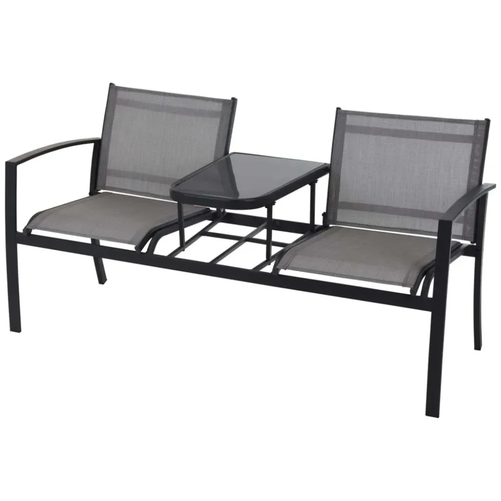 Banco de jardín ProGarden 2 plazas con mesa gris 74x145x59 cm para Mesa de 180 cm