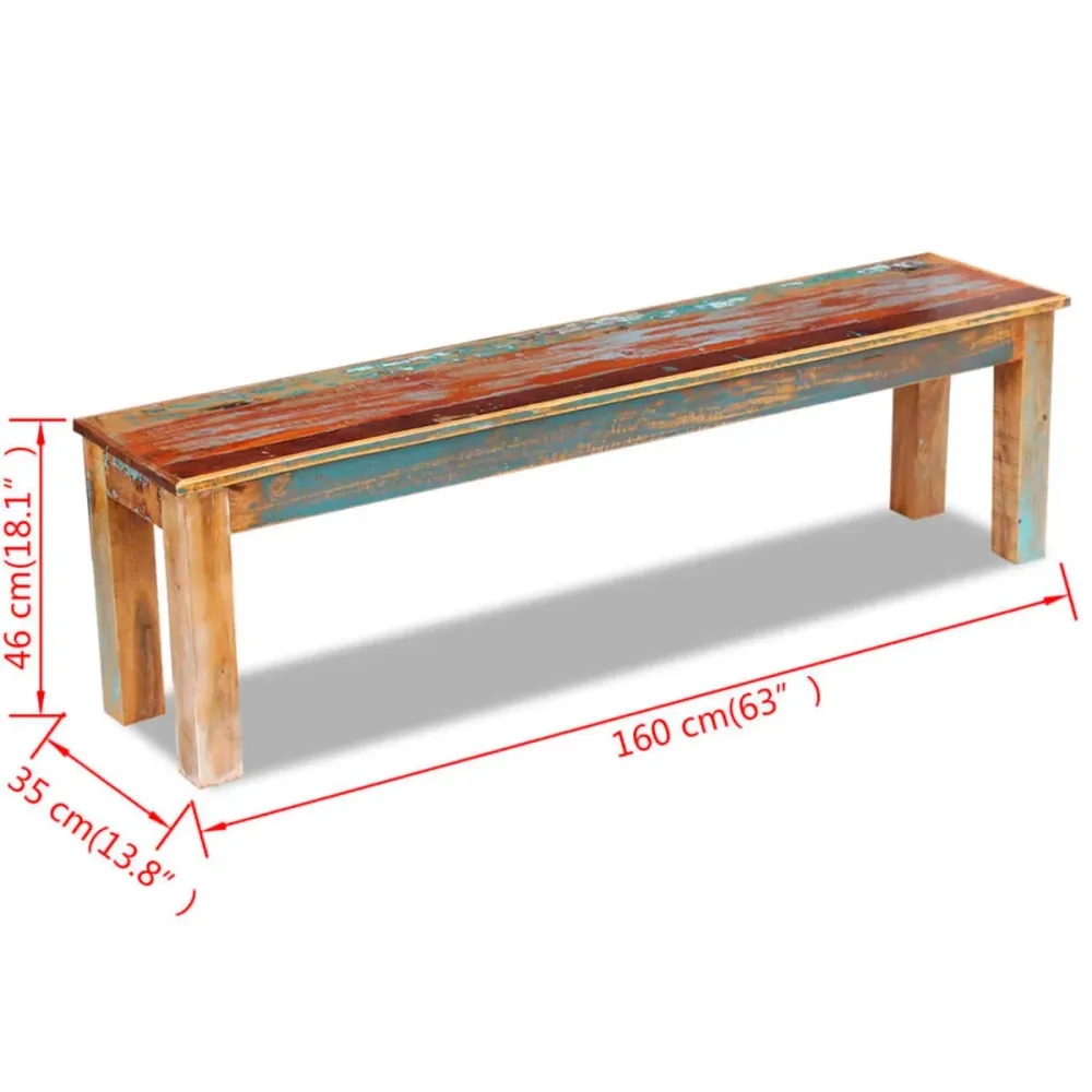 Banco de madera reciclada 46x160x35 cm Lavable Máquina