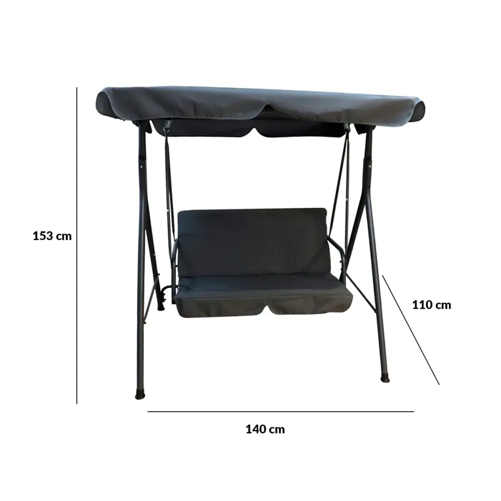Columpio balancín para exterior 2 plazas gris negro 153x140x110 cm