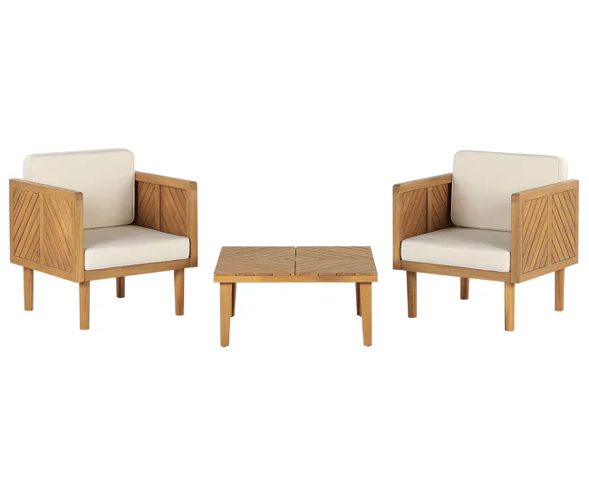 Conjunto de balcón 2 plazas de madera de acacia clara/blanco crema BARATTI con Ventanas de Ventilación