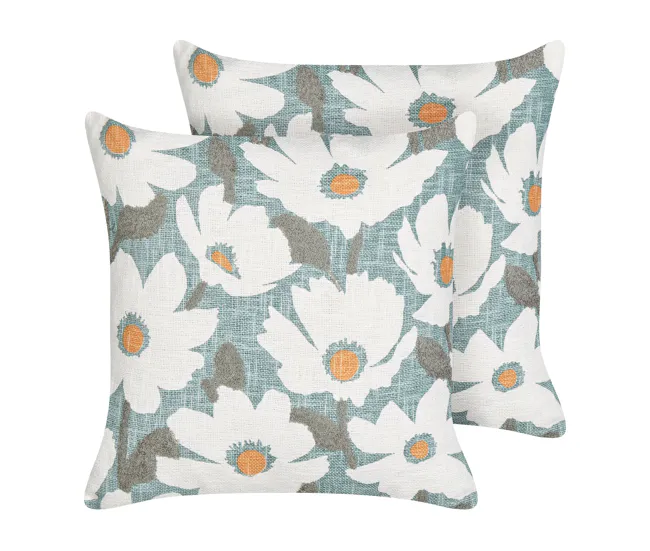 Conjunto de 2 cojines de algodón motivo floral azul 45 x 45 cm JATROPHA con Protección UV