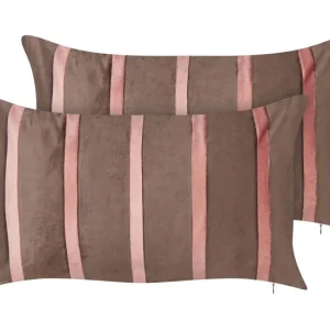 Conjunto de 2 cojines de terciopelo marrón rayas 35 x 60 cm CRODYLINE con Protección UV