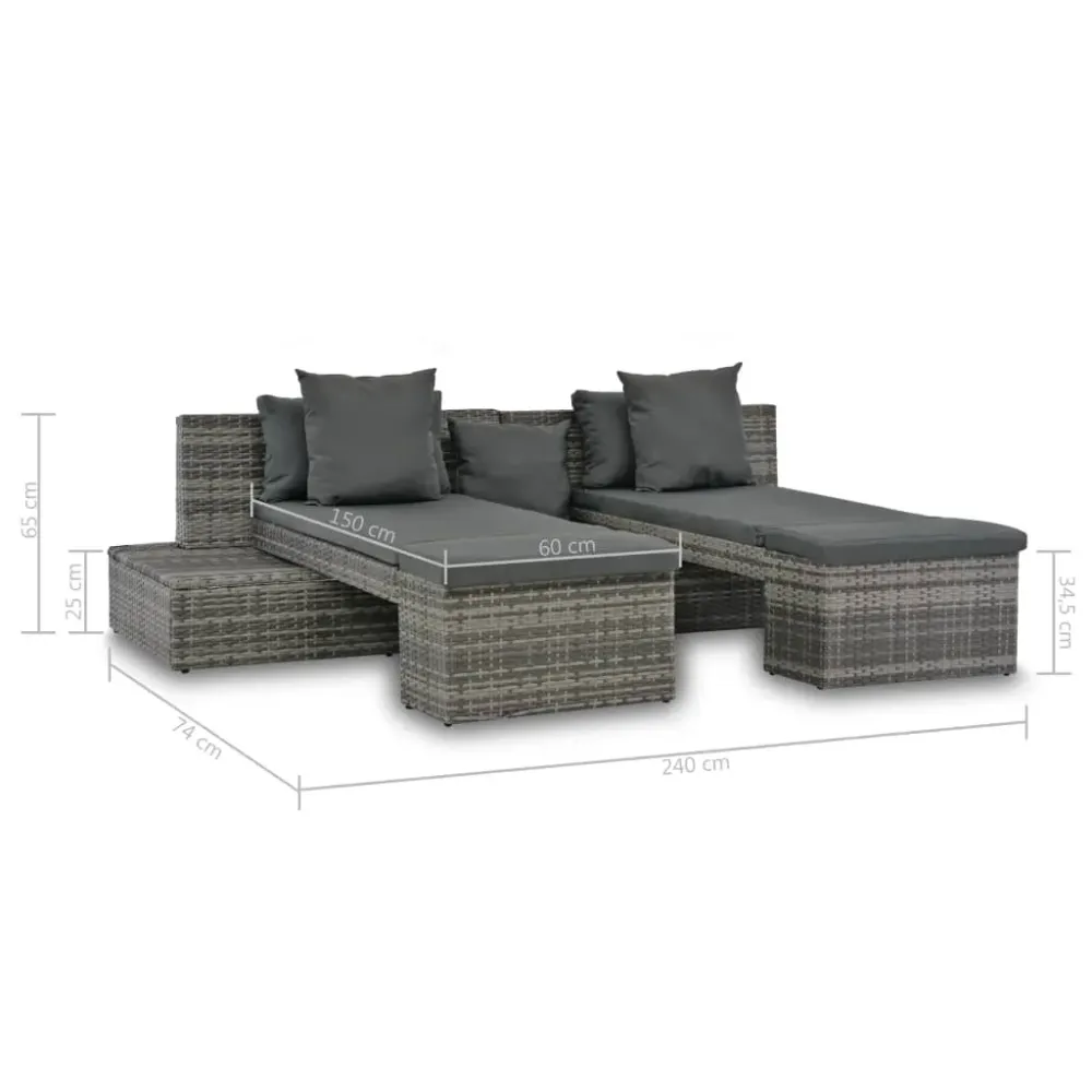 Conjunto de jardín Batford 2 sofás + 2 tumbonas gris 65x240x74 cm para Conjunto de Jardín