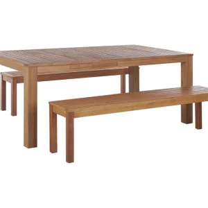 Conjunto de jardín mesa y 2 bancos madera clara MONSANO | Impermeable | Transpirable