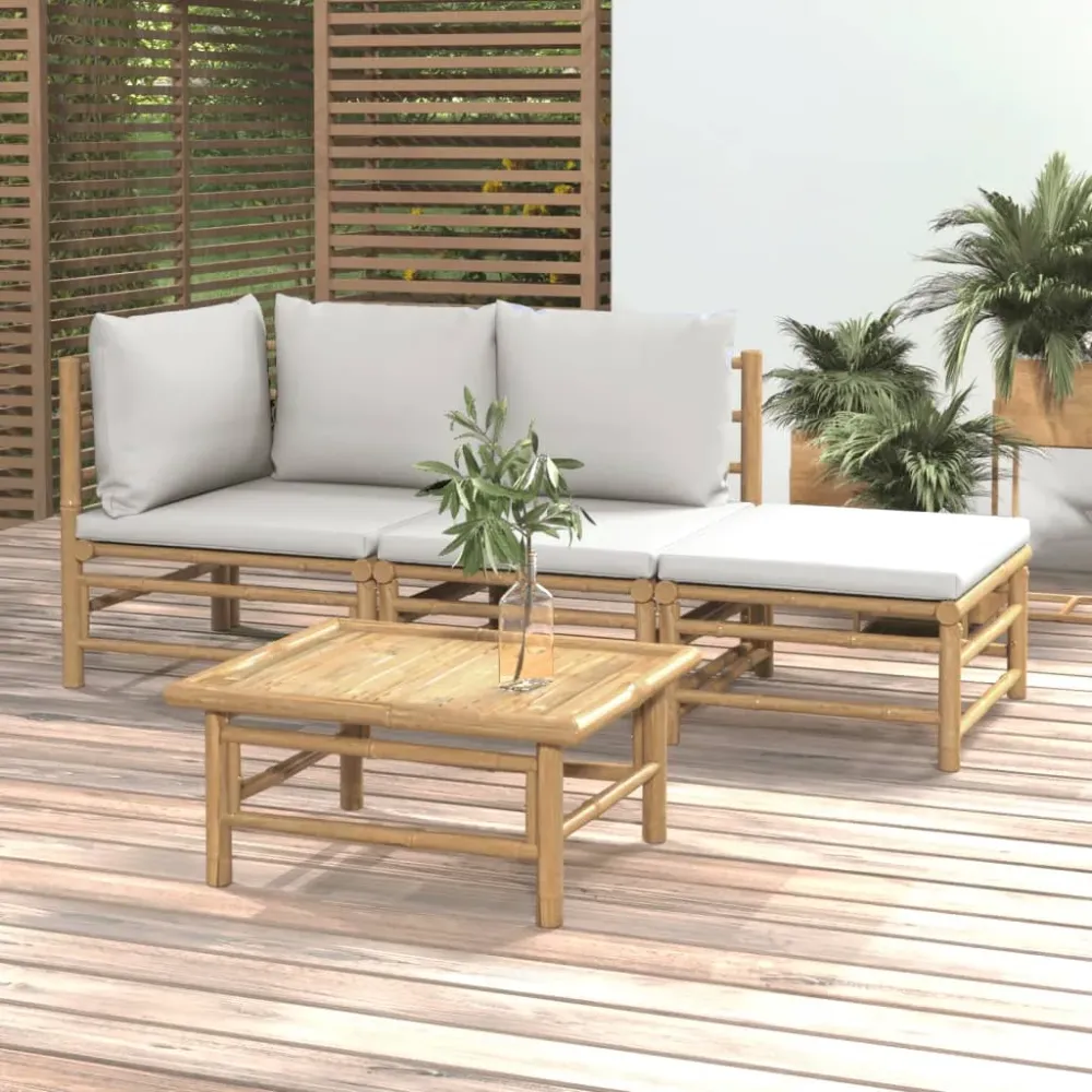 Conjunto de jardín 2 sofás + 1 mesa + 1 reposapiés bambú con Protección UV