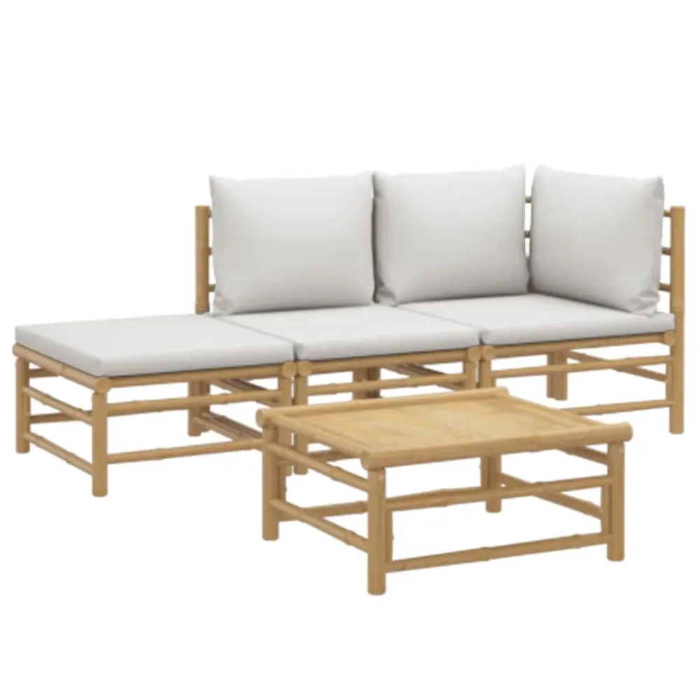 Conjunto de jardín 2 sofás + 1 mesa + 1 reposapiés bambú con Protección UV