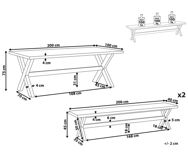 Conjunto de mesa con 2 bancos, blanco/madera clara OLBIA con Ventanas de Ventilación