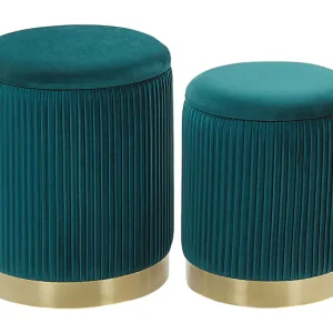 Conjunto de 2 pufs de terciopelo verde esmeralda con almacenaje MIRAMAR para Conjunto de Jardín