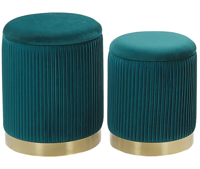 Conjunto de 2 pufs de terciopelo verde esmeralda con almacenaje MIRAMAR para Conjunto de Jardín