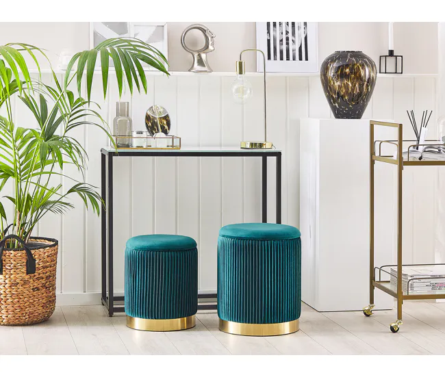 Conjunto de 2 pufs de terciopelo verde esmeralda con almacenaje MIRAMAR para Conjunto de Jardín