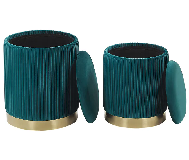 Conjunto de 2 pufs de terciopelo verde esmeralda con almacenaje MIRAMAR para Conjunto de Jardín