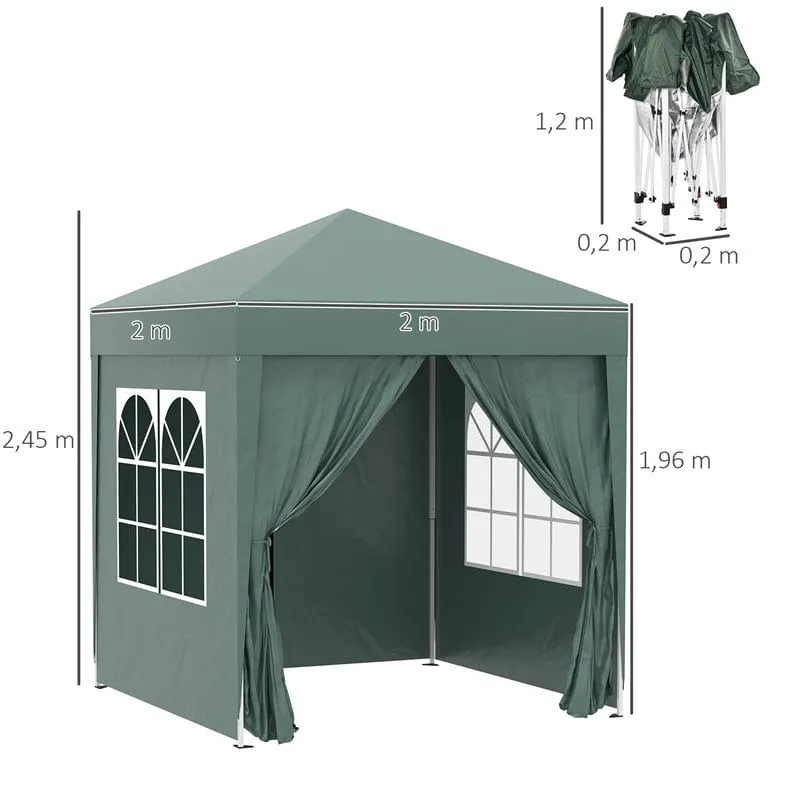 Cubierta Elástica Carpa Outsunny 2 ventanas+2 puertas con cremallera plegable verde 2x2 m