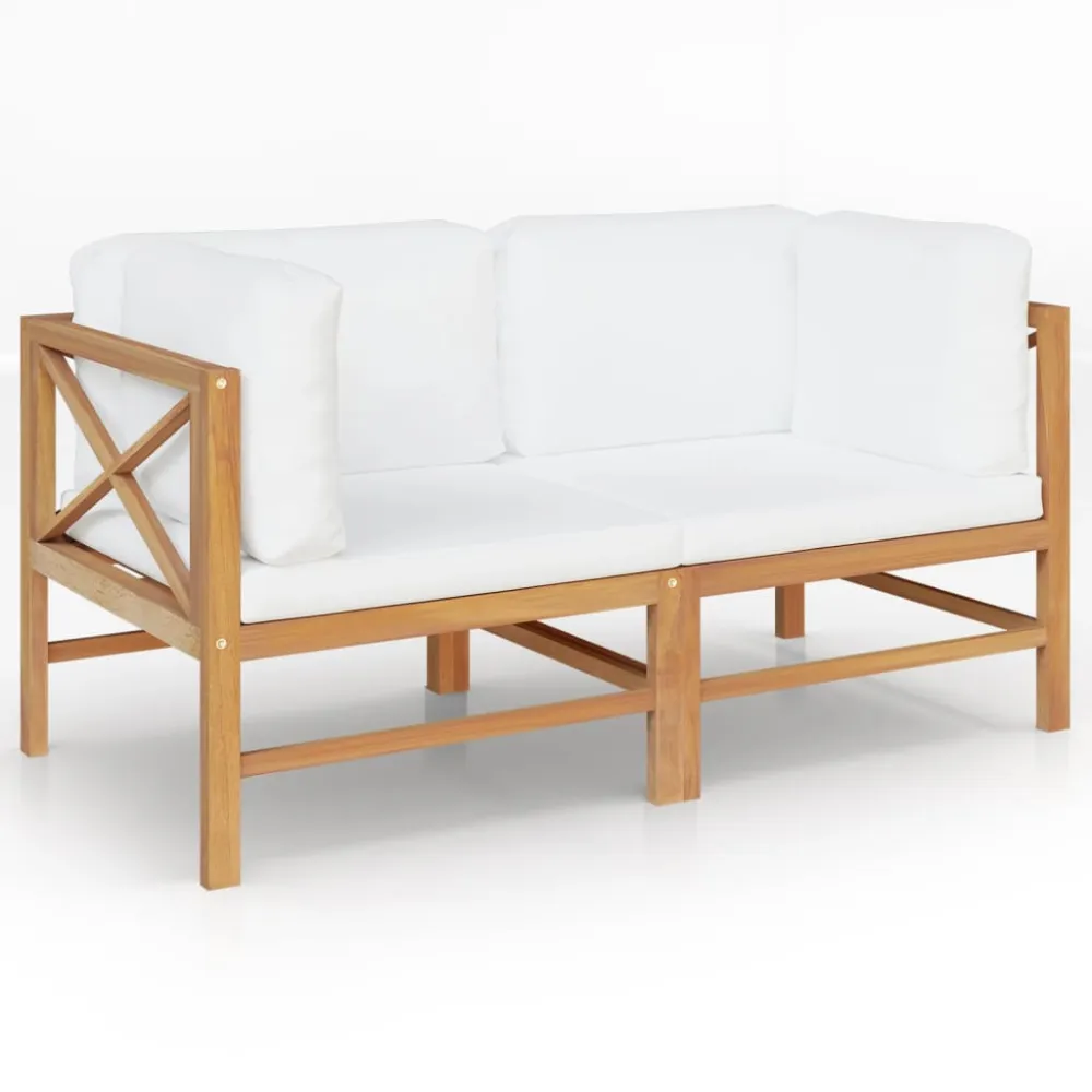 Cubierta Impermeable vidaXL banco de jardín de 2 plazas y cojines crema madera maciza teca
